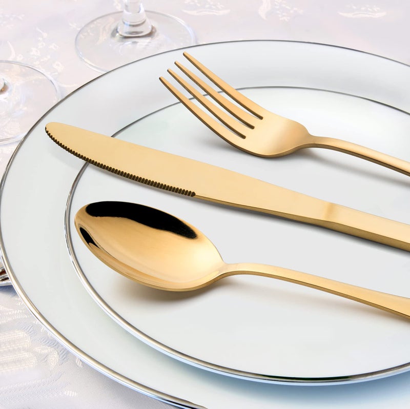 LIANYU Gold Silverware Set, LIANYU 20 Piece Stainless Steel Flatware Cutlery Set for 4, Gold Mirror Finish, Ideal for Home Wedding Festival Party, Dishwasher Safe - Image 2