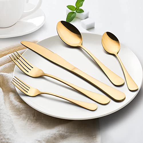 LIANYU Gold Silverware Set, LIANYU 20 Piece Stainless Steel Flatware Cutlery Set for 4, Gold Mirror Finish, Ideal for Home Wedding Festival Party, Dishwasher Safe - Image 3