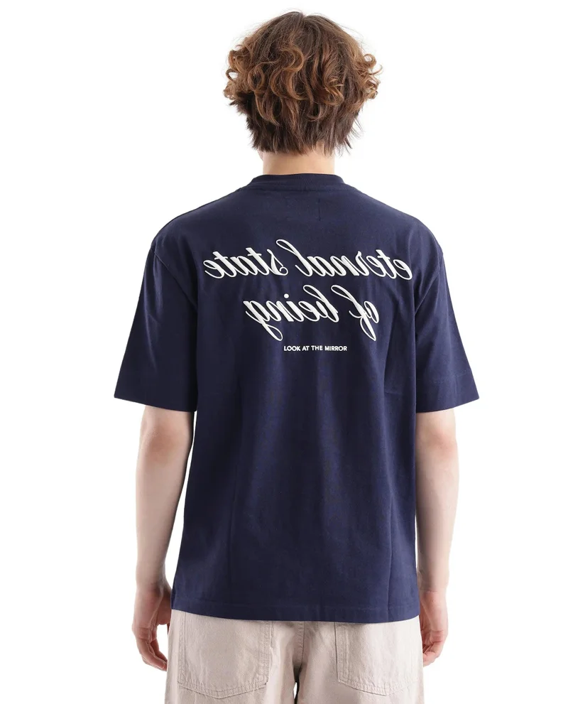 Rare Rabbit Men's Typography Back Print Boxy Fit T-Shirt