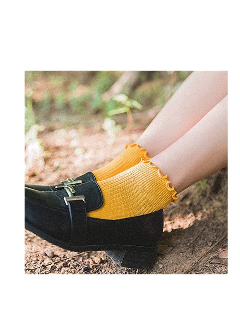 SYOSI Womens Ankle Casual Socks, Ruffle Turn-Cuff Casual Ankle Socks Summer Cotton Knit Lettuce Low Cut/ Crew / Dress Colorful Sock 6 Pack - Image 4