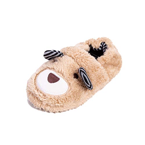 Csfry Toddler Boys Slippers Cartoon Cute Animals Plush Warm Home Shoes Beige US 5-6 - Image 2