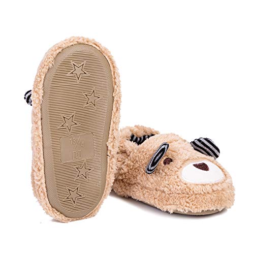 Csfry Toddler Boys Slippers Cartoon Cute Animals Plush Warm Home Shoes Beige US 5-6 - Image 4
