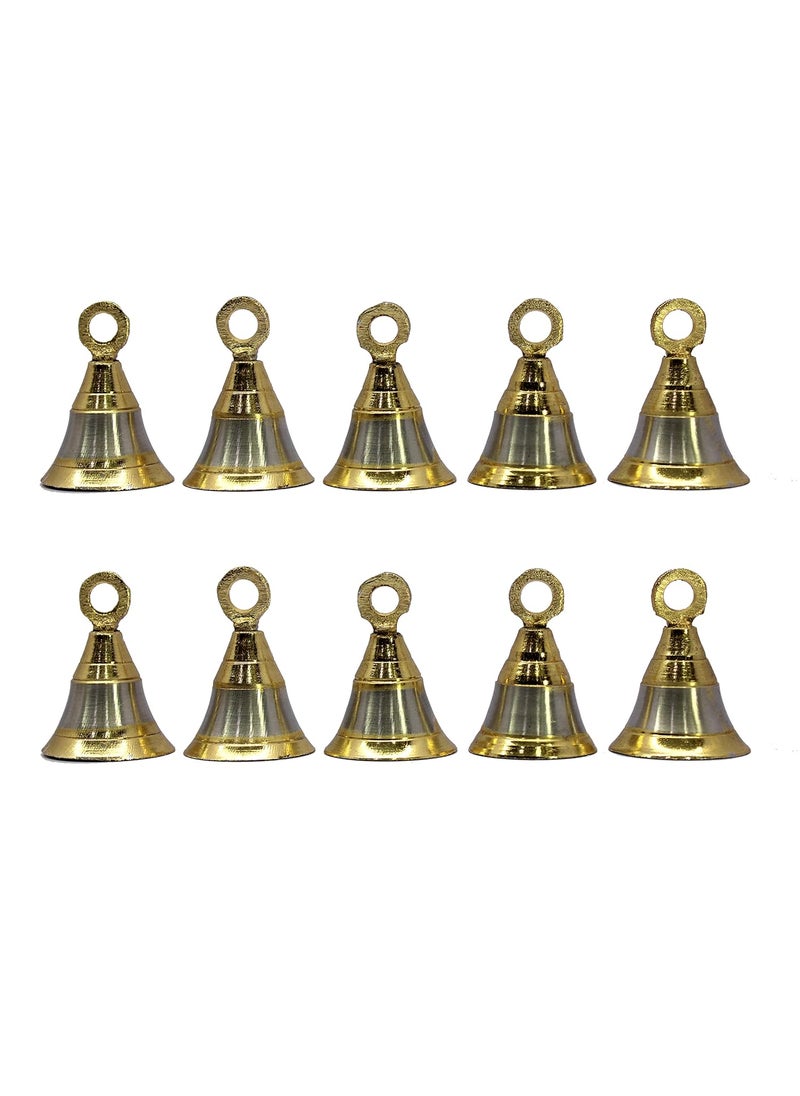 ESPLANADE eSplanade Brass Pooja Mandir and Decorative Bells Pack of 10 2 Inches Golden Silver  - Image 1