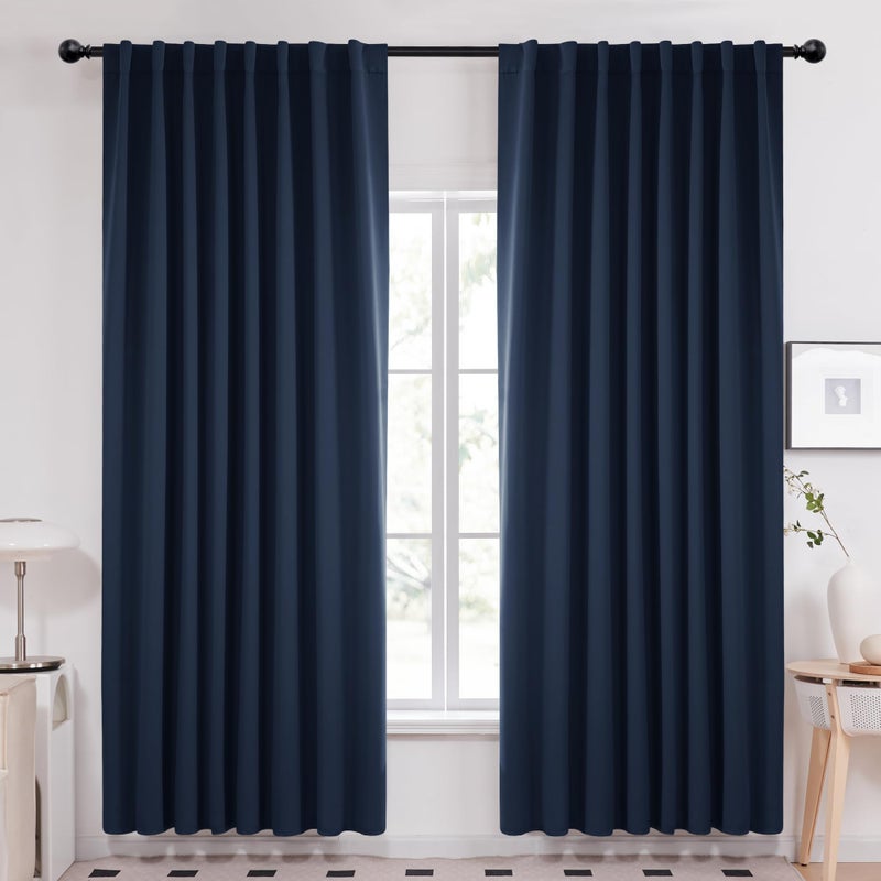Deconovo Back Tab and Rod Pocket Blackout Curtains for Bedroom  Thermal Insulated Drapes Room Darkening Curtains for Living Room  70x84 Inch  Navy Blue  2 Panels - Image 1
