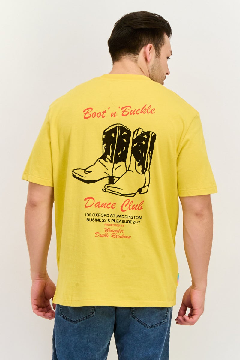 Wrangler Men Crew Neck Short Sleeves Graphic Print T-Shirt, Yellow - Image 3