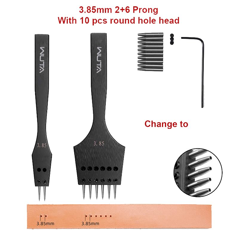 WUTA Removable Head Hole Punch Leather Chisel Stitching Professional Working Hand Tool Round Hole Puncher Chisel DIY Leather Tools 2nd Gen 3.85mm-(2+6) - Image 2
