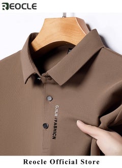 REOCLE Men's Polo Shirt Thin Breathable Short Sleeve Tops Turn-Down Collar Solid Regular Work Business Polo Shirt  - Image 4