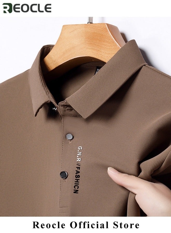 ريوكل قميص بولو صيفي قمصان رجالية بأكمام قصيرة رقيقة وقابلة للتنفس بياقة مقلوبة وقميص بولو سادة للمناسبات العملية والأعمال بمقاس عادي - Image 4