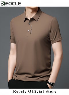 REOCLE Men's Polo Shirt Thin Breathable Short Sleeve Tops Turn-Down Collar Solid Regular Work Business Polo Shirt  - Image 2