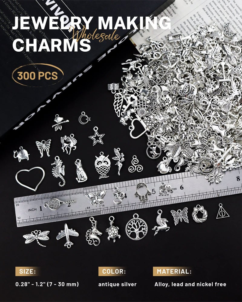 JIALEEY 300 PCS Wholesale Bulk Lots Jewelry Making Charms Mixed Smooth Tibetan Silver Alloy Charms Pendants DIY for Bracelet Necklace Jewelry Making and Crafting - Image 2