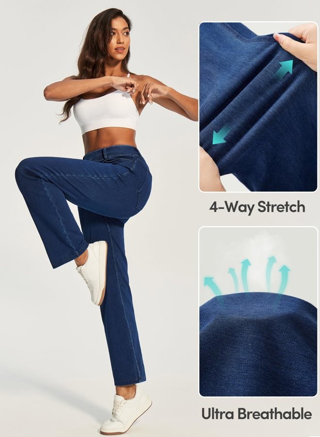 IUGA Straight Leg Jeans for Women Pull On Stretchy Jeans for Women Bootcut Womens Jeans High Waisted Casual Denim Pants, Dark Blue, XL - Image 4