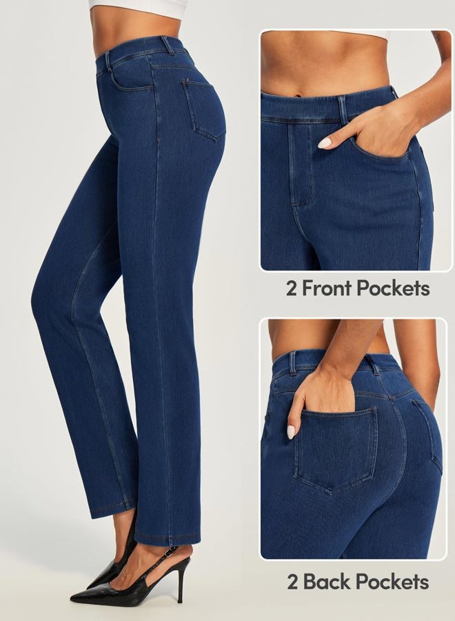 IUGA Straight Leg Jeans for Women Pull On Stretchy Jeans for Women Bootcut Womens Jeans High Waisted Casual Denim Pants, Dark Blue, XL - Image 3