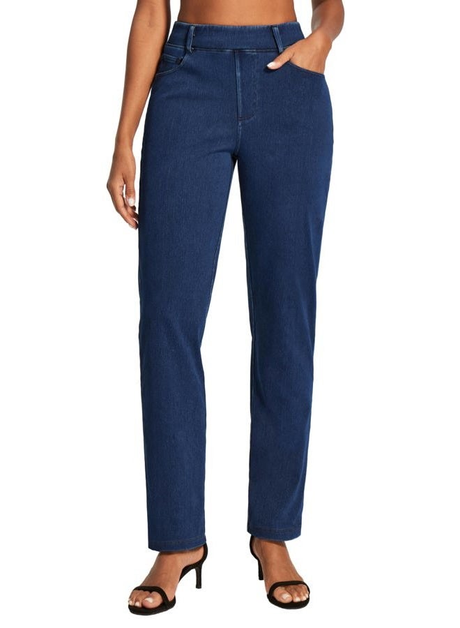 IUGA Straight Leg Jeans for Women Pull On Stretchy Jeans for Women Bootcut Womens Jeans High Waisted Casual Denim Pants, Dark Blue, XL - Image 1