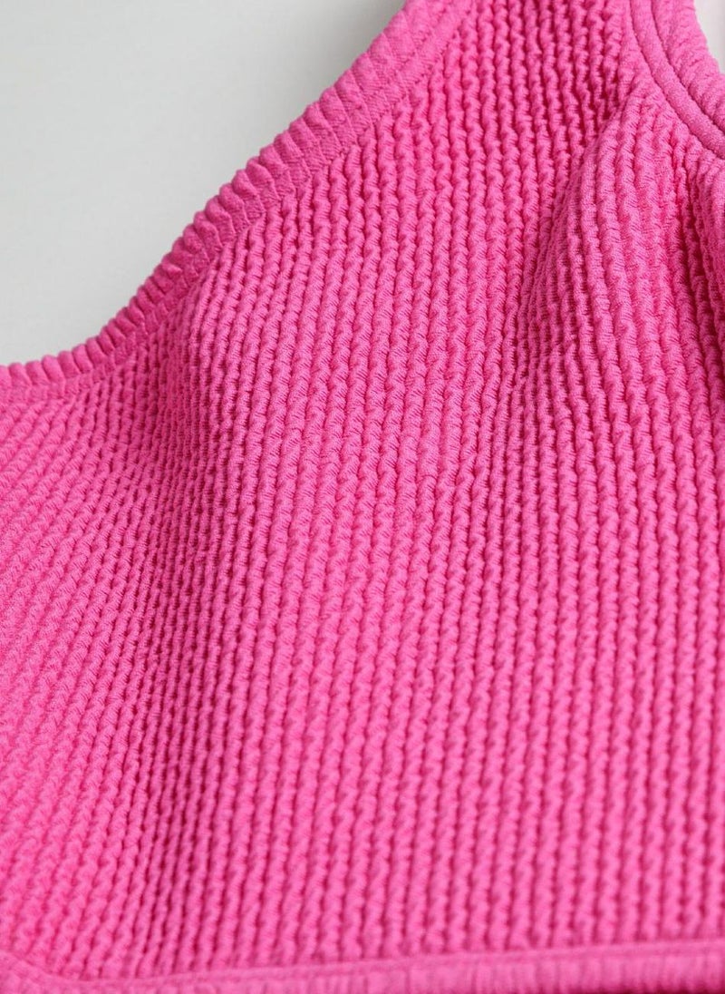 MINOTI Textured One-Shoulder Cut-Out Swimsuit for Girls in Fuchsia Pink - Image 3