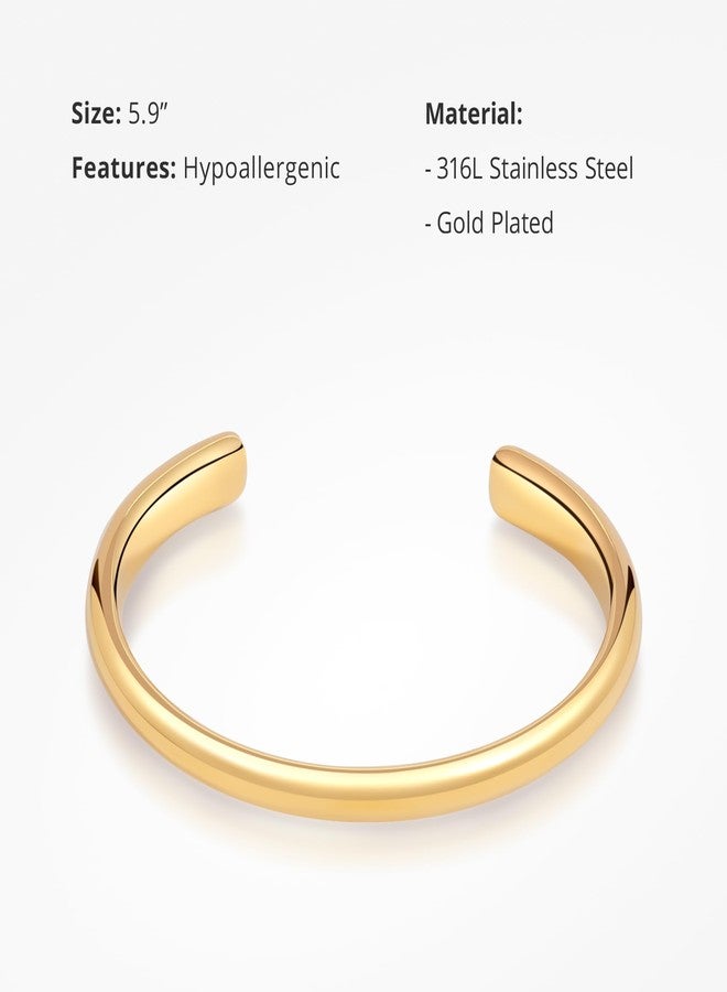 COBI أساور COBI من الفولاذ المقاوم للصدأ 316L للنساء، سوار مفتوح رفيع سميك من الذهب عيار 18 قيراط، للارتداء اليومي، سوار بسيط، مجوهرات يومية، إكسسوارات موضة، مضاد للحساسية، هدايا مثالية - ذهب - Image 3