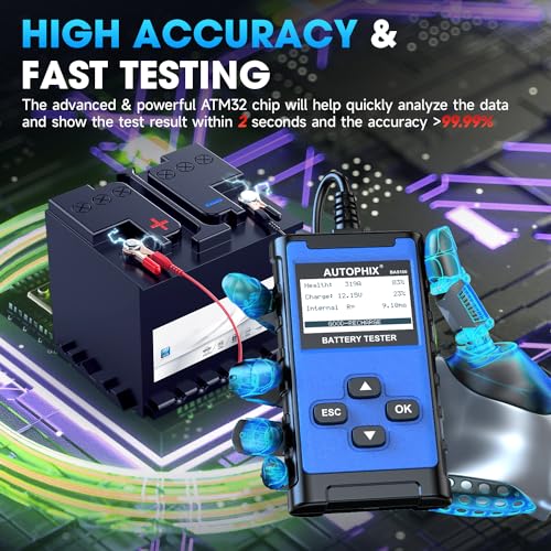 AUTOPHIX BAS100 Car Battery Tester 24V 12V, Accurate Automotive Battery Alternator Diagnostic Tool 100-2000 CCA Load Testing, Charging & Cold Cranking Tester for Cars Truck Motorcycle Boat and More - Image 3
