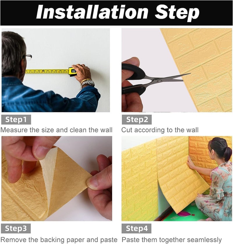 Rylan Self-Adhesive Waterproof PE Foam 3D Wall Panels Wallpaper Sticker for Bathroom, Living Room, and Home Decoration (70 x 77cm, Appx. 5.8Sq Feet)-1 Piece-Beige - Image 4