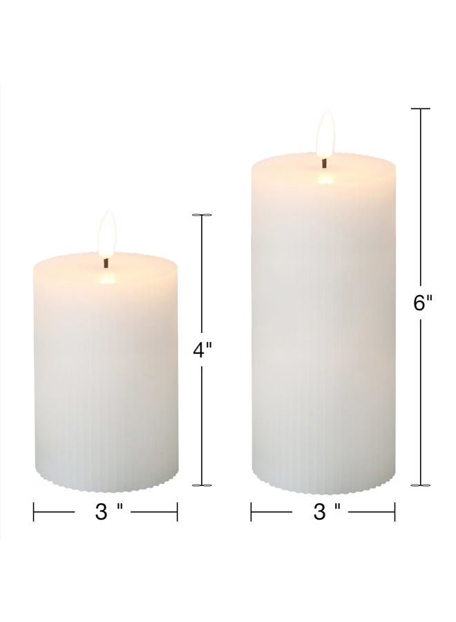 Girimax White Ribbed Flameless Pillar Candles with Remote, Flickering LED Wax Candles Battery Operated Set of 2 - Image 2