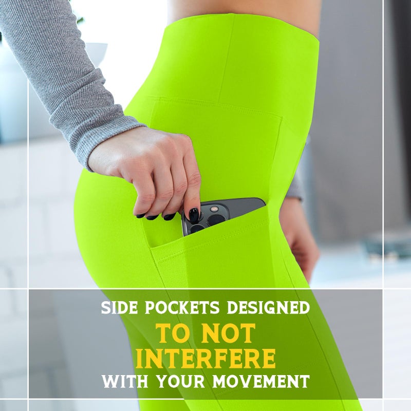Walifrey Leggings with Pockets for Women, High Waisted Buttery Soft Womens Leggings for Gym Yoga Workout (Neon Green LXL) - Image 5