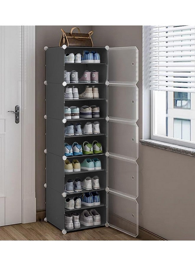 Oumffy Portable Plastic Shoe Rack Organizer with Door, 30 Pairs Shoe Storage Cabinet Easy Assembly, Adjustable Shoe Storage Organizer Stackable Detachable Shoe Rack DIY 10 Shelf 5 Door (Grey) - Image 1