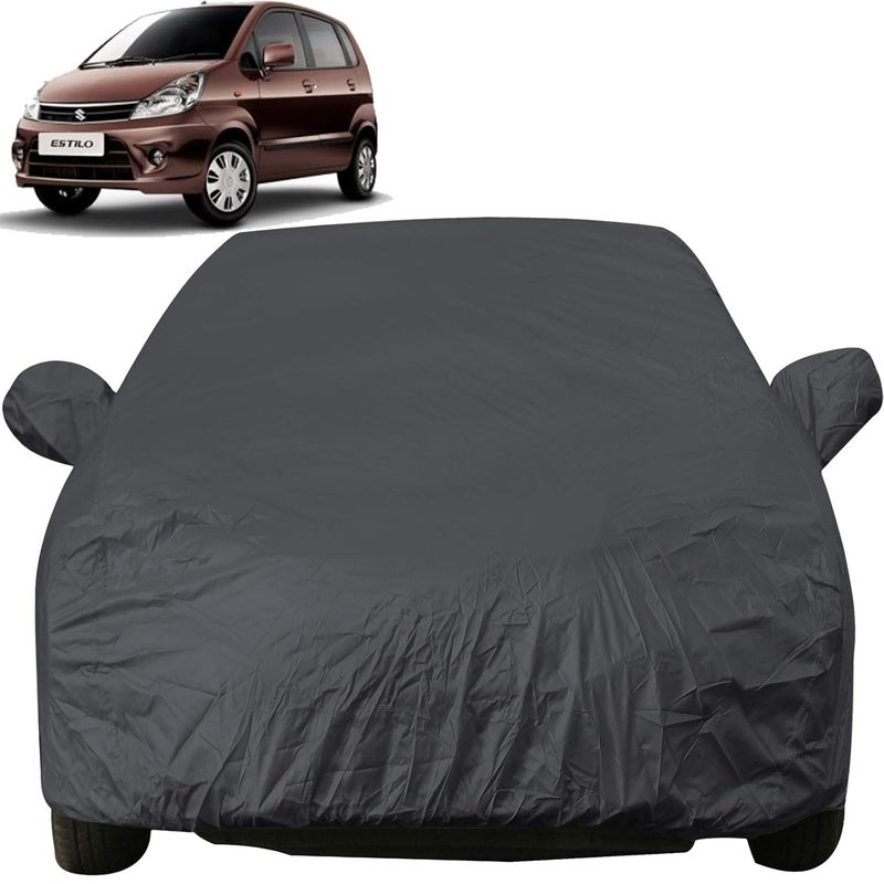 Autofact Car Body Cover with Mirror Pockets Compatible for Maruti Zen Estilo (Triple Stitched, Bottom Fully Elastic, Black Color) - Image 1