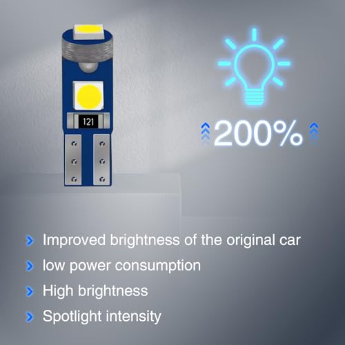 Ajxn 10 PCS Car LED Instrument Light, T5 3030 3SMD Wedge Bulb Instrument Cluster Indicator Light, 74 37 27 17 2721 Bulb Soft Beam Canbus Error-free, Universal for Most Cars Accessories (White) - Image 3