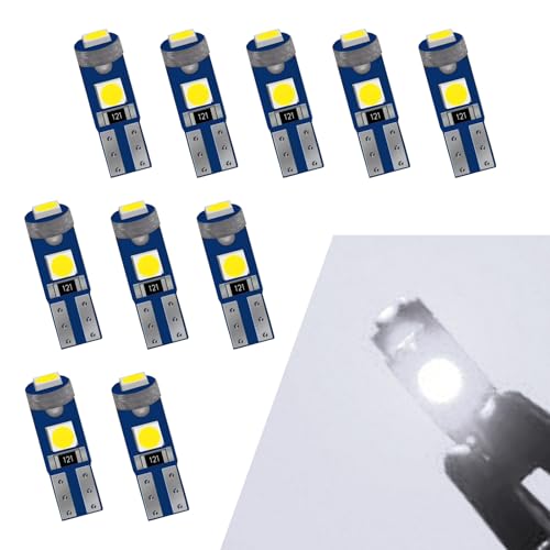 Ajxn 10 PCS Car LED Instrument Light, T5 3030 3SMD Wedge Bulb Instrument Cluster Indicator Light, 74 37 27 17 2721 Bulb Soft Beam Canbus Error-free, Universal for Most Cars Accessories (White) - Image 1