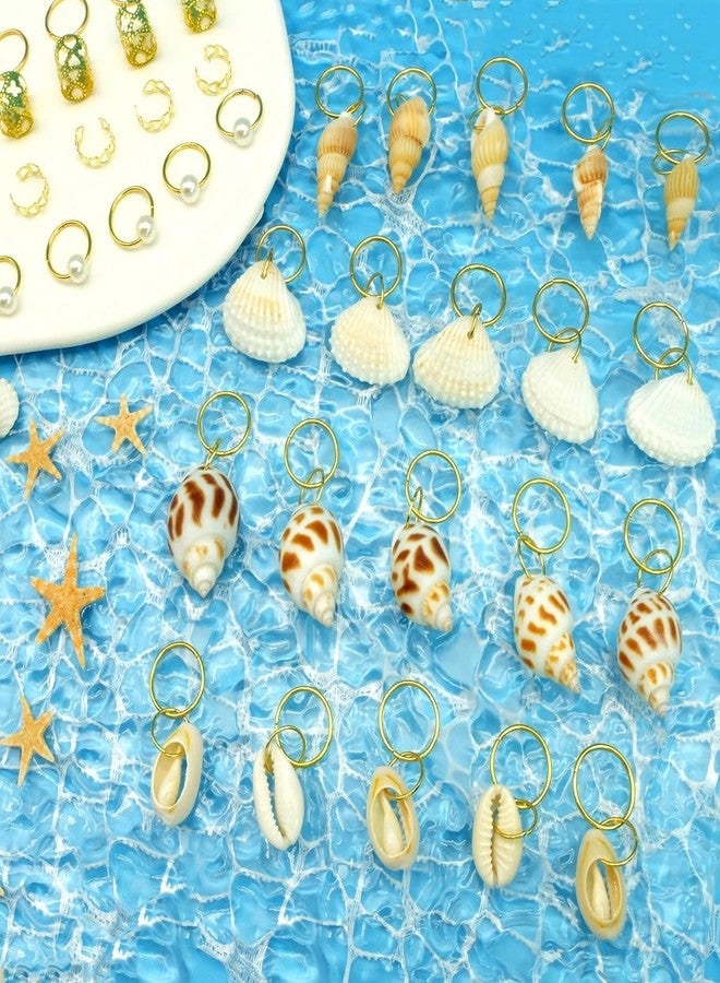 BAISAI 60PCS Shell Loc Jewelry Clips Gold Hair Jewelry for Braids Pearl Dreadlock Jewelry Seashell Braids Rings Charms Accessories Hair Decoration for Women - Image 2