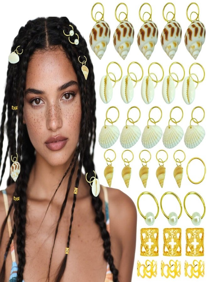 BAISAI 60PCS Shell Loc Jewelry Clips Gold Hair Jewelry for Braids Pearl Dreadlock Jewelry Seashell Braids Rings Charms Accessories Hair Decoration for Women - Image 1