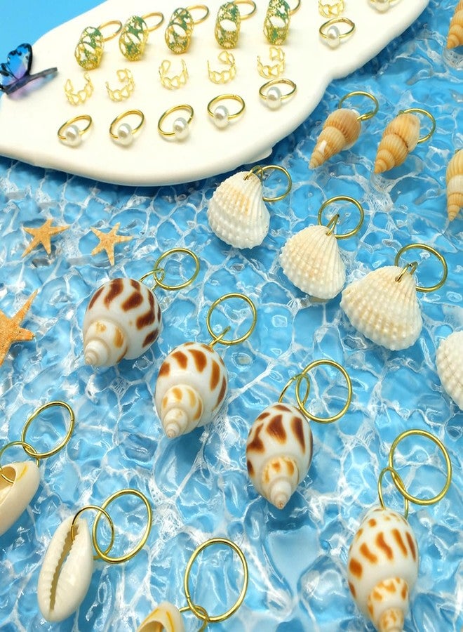BAISAI 60PCS Shell Loc Jewelry Clips Gold Hair Jewelry for Braids Pearl Dreadlock Jewelry Seashell Braids Rings Charms Accessories Hair Decoration for Women - Image 3