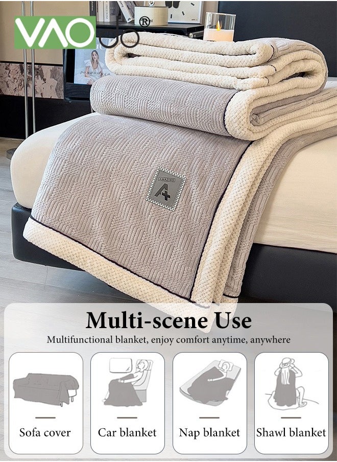VAOdo - Knitting Blanket Soft Breathable Simple Double-faced Flannel Knit Fuzzy Plush Microfiber Blankets for Sofa Bed Office 180*200CM - Image 1