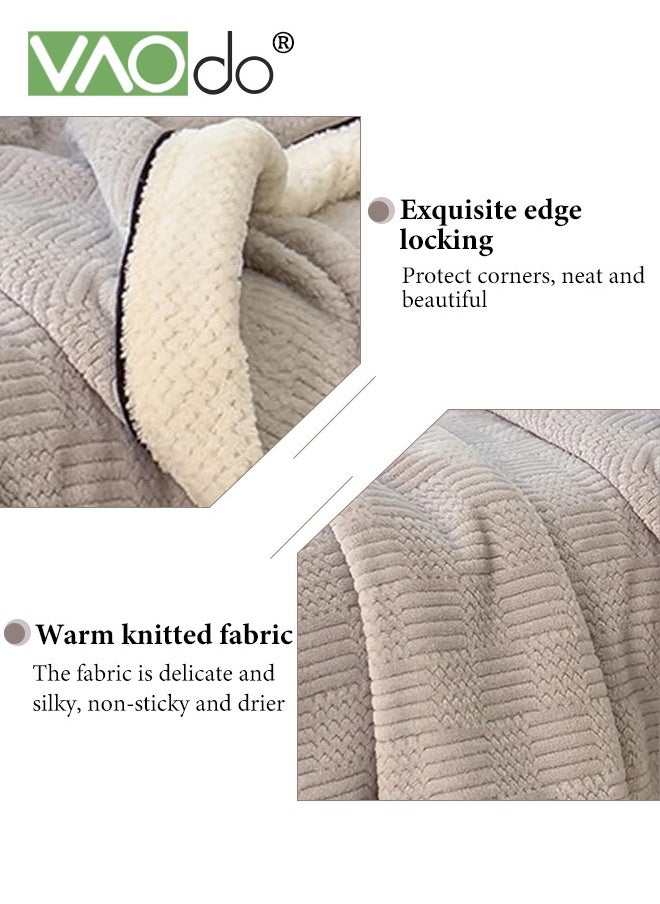 VAOdo - Knitting Blanket Soft Breathable Simple Double-faced Flannel Knit Fuzzy Plush Microfiber Blankets for Sofa Bed Office 180*200CM - Image 1