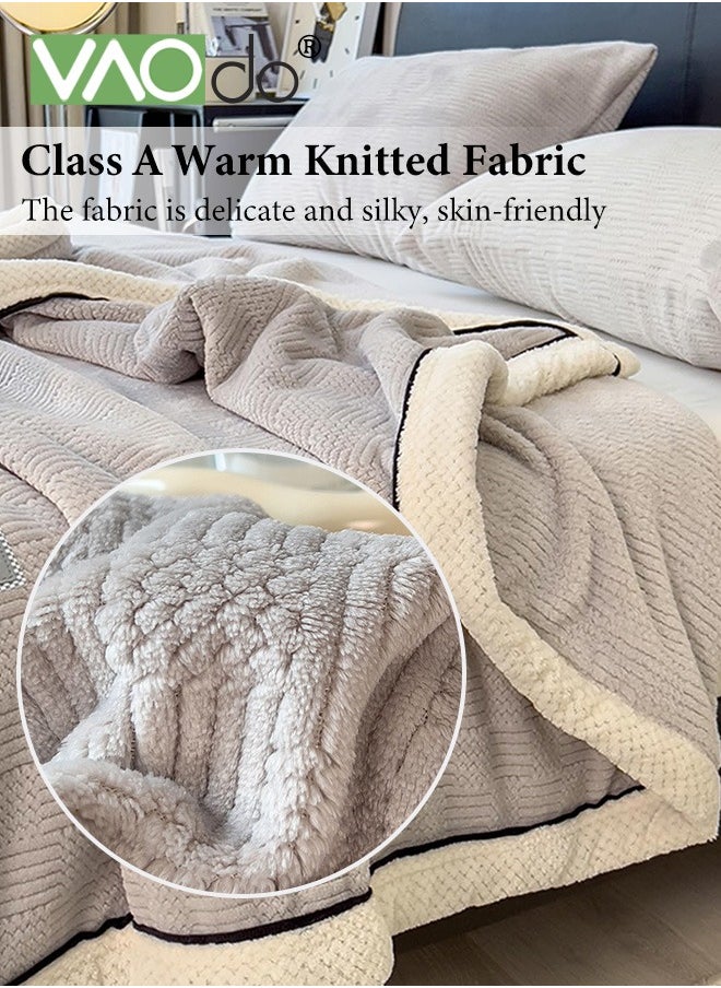 VAOdo - Knitting Blanket Soft Breathable Simple Double-faced Flannel Knit Fuzzy Plush Microfiber Blankets for Sofa Bed Office 180*200CM - Image 1