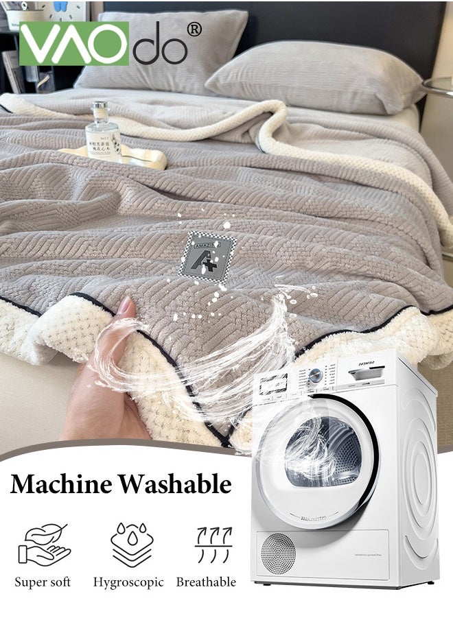 VAOdo - Knitting Blanket Soft Breathable Simple Double-faced Flannel Knit Fuzzy Plush Microfiber Blankets for Sofa Bed Office 180*200CM - Image 1