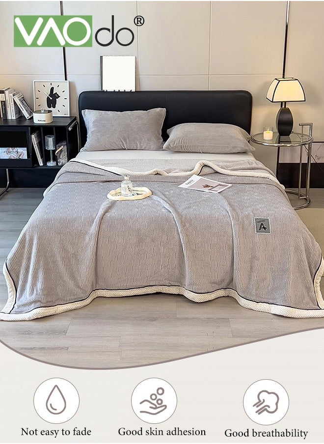 VAOdo - Knitting Blanket Soft Breathable Simple Double-faced Flannel Knit Fuzzy Plush Microfiber Blankets for Sofa Bed Office 180*200CM - Image 1