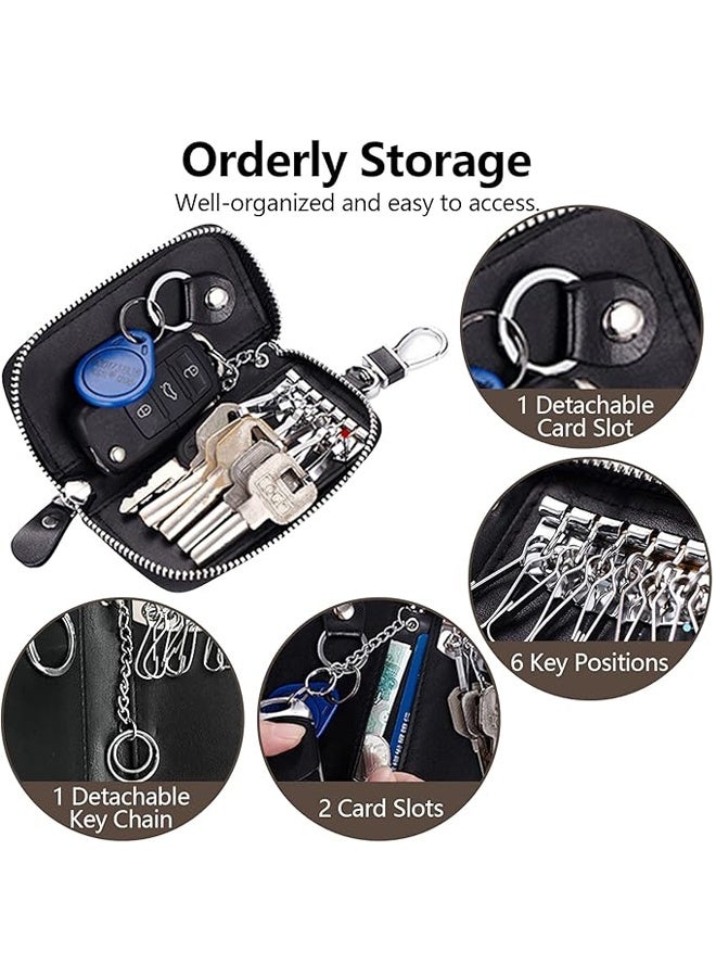 Leather Car Key Case Holder Black Keychain Case Bag, Universal Car Key Fob Bags for Men Wome - Image 3