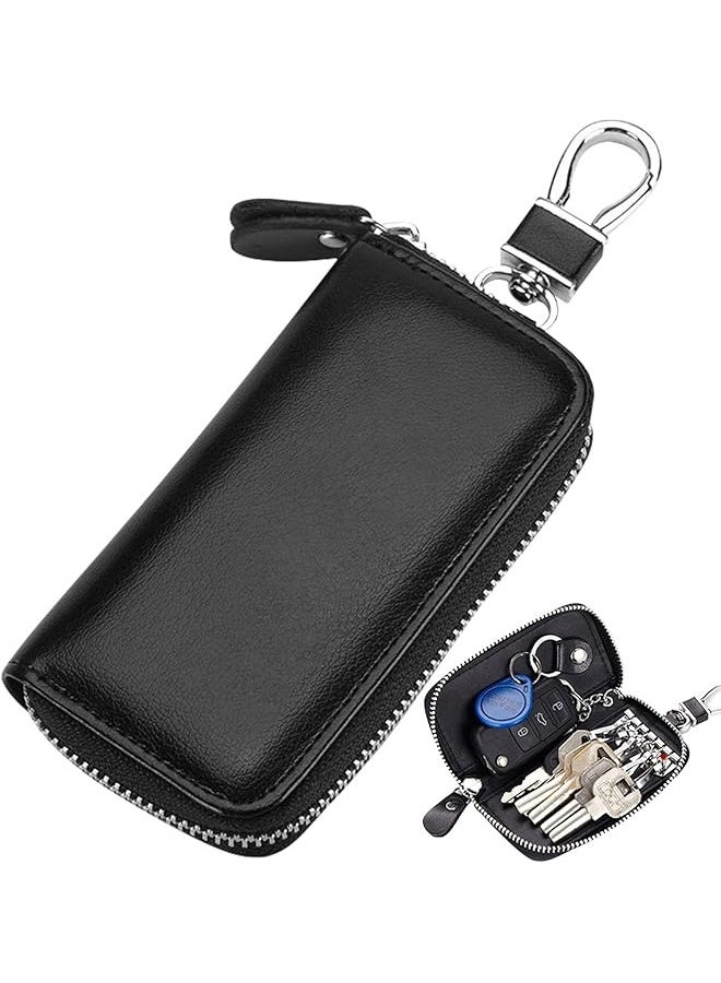 Leather Car Key Case Holder Black Keychain Case Bag, Universal Car Key Fob Bags for Men Wome - Image 1