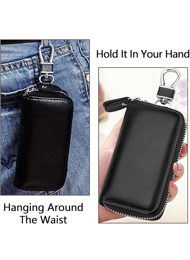 Leather Car Key Case Holder Black Keychain Case Bag, Universal Car Key Fob Bags for Men Wome - Image 5