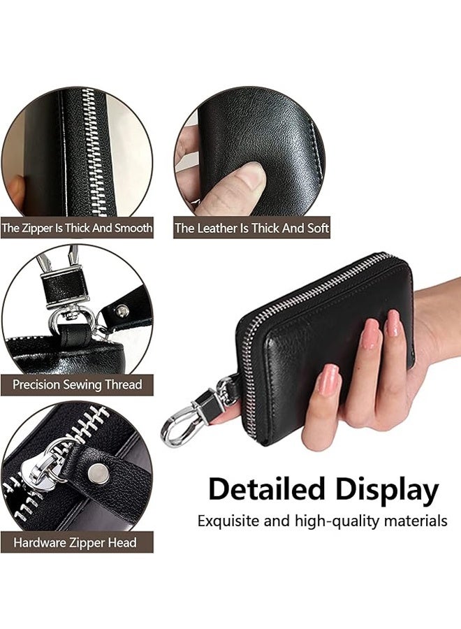 Leather Car Key Case Holder Black Keychain Case Bag, Universal Car Key Fob Bags for Men Wome - Image 4