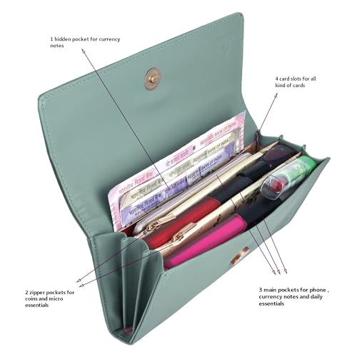 ALSU Women's Wallet | Stylish Purse with Phone Pocket,4 Card Pocket and Multiple Compartment| Party Clutch for Girl | Travel Hand Purse for Women| Office Bag for Women (Light Green) - Image 4