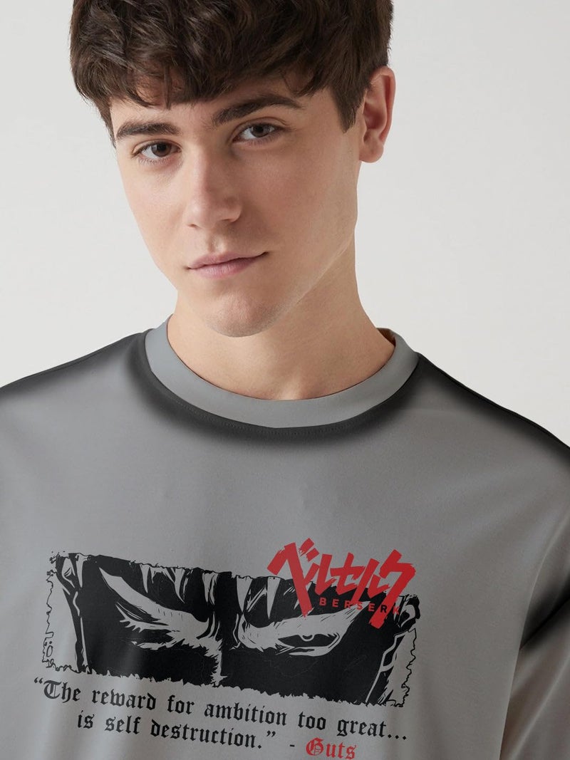 Crazymonk Berserk Guts Wrath Printed Anime Oversized T-Shirt - Steel Grey - XXL - Image 4