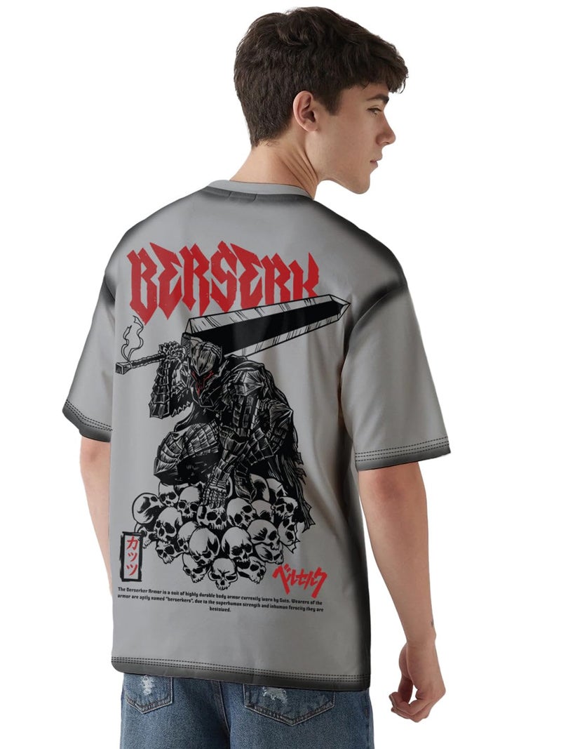 Crazymonk Berserk Guts Wrath Printed Anime Oversized T-Shirt - Steel Grey - XXL - Image 1