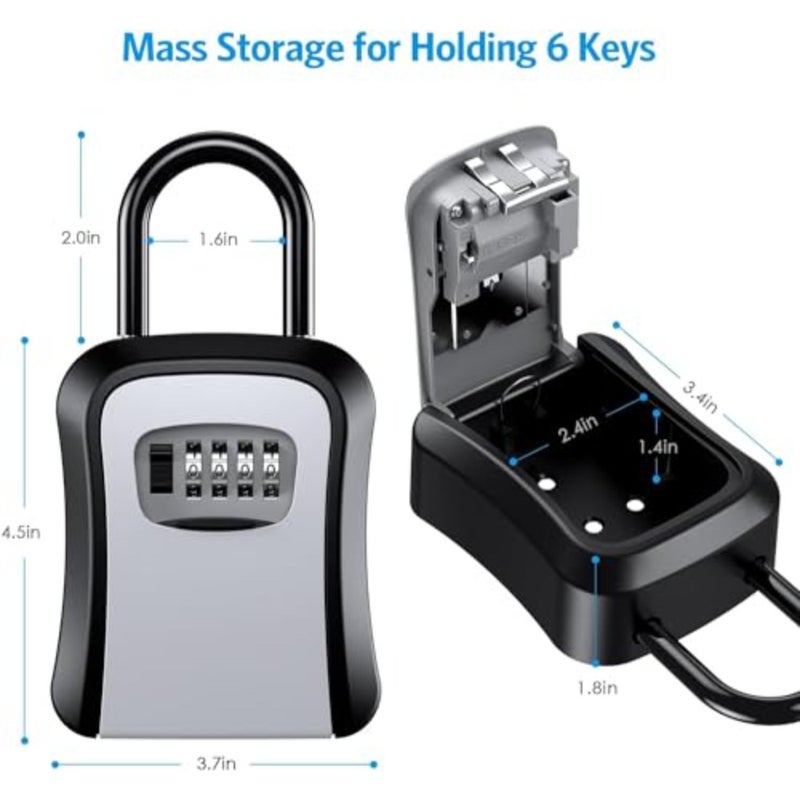 Aluminum Alloy Key Lock Box with 4 Digit Combination Wall Mounted Secure Lock Box for House Key Resettable Code Safe Security Key Box Indoor and Outdoor Key Keys Lockbox for Key Management Black - Image 3