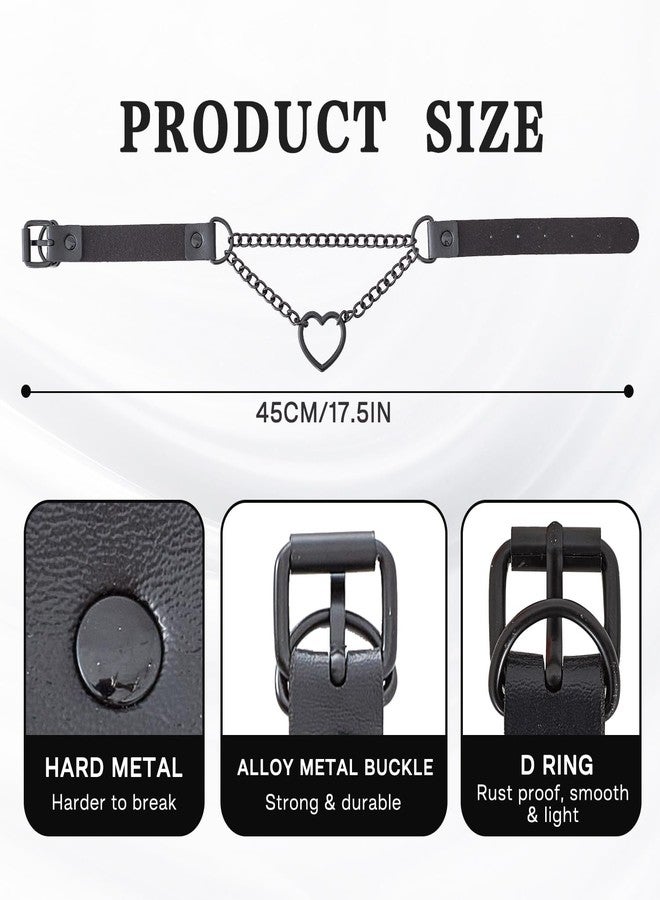 yeabwps Heart Chain Choker Faux Leather Necklace Black Gothic Pumk Grunge Necklace for Women Adjustable PU Collar Gothic Jewelry Gift for Women Men (Black) - Image 4