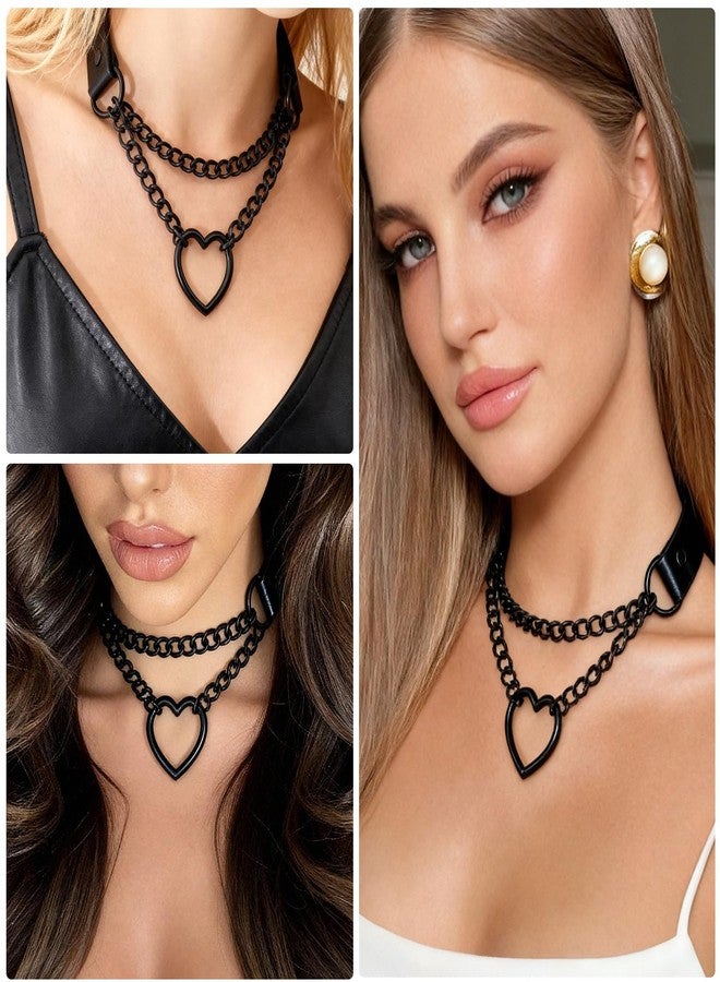 yeabwps Heart Chain Choker Faux Leather Necklace Black Gothic Pumk Grunge Necklace for Women Adjustable PU Collar Gothic Jewelry Gift for Women Men (Black) - Image 5