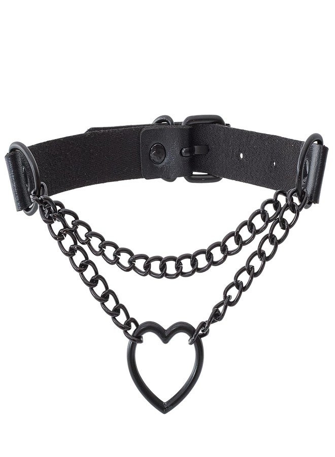 yeabwps Heart Chain Choker Faux Leather Necklace Black Gothic Pumk Grunge Necklace for Women Adjustable PU Collar Gothic Jewelry Gift for Women Men (Black) - Image 1