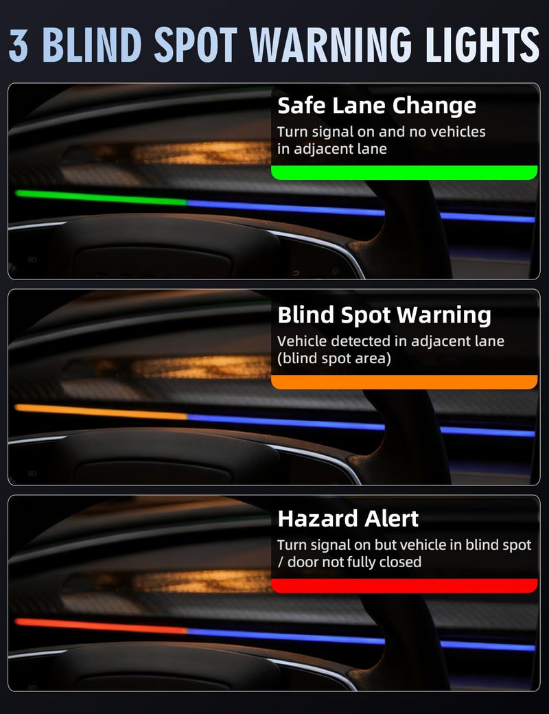 MAIMEIMI Ambient Light with Blind Spot Warning LED Compatible for Tesla Model Y (2020-2024) & 3 (2021-2023) AMD Interior Lights Strip for Tesla Custom Color Modes Neon Light Kit Plug-and-Play - Image 4