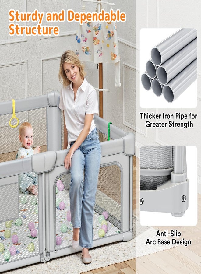 Adotocam Foldable Baby Playpen with Mat, 71"x59" Playpen for Babies and Toddlers, Large Collapsible Play Pen, Portable Safe Play Yard with Gate, Breathable Mesh, Anti-Fall - Image 4