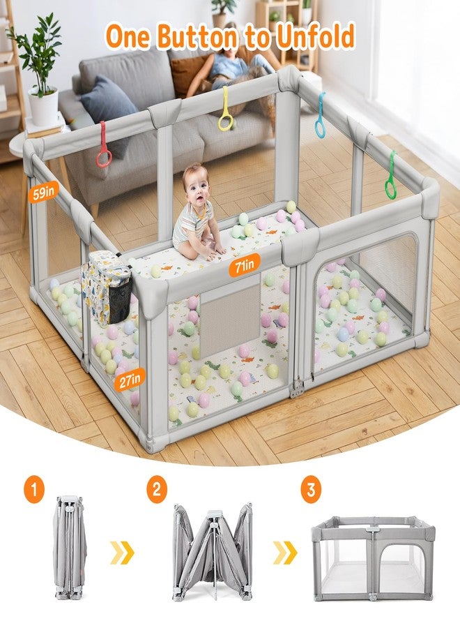 Adotocam Foldable Baby Playpen with Mat, 71"x59" Playpen for Babies and Toddlers, Large Collapsible Play Pen, Portable Safe Play Yard with Gate, Breathable Mesh, Anti-Fall - Image 3
