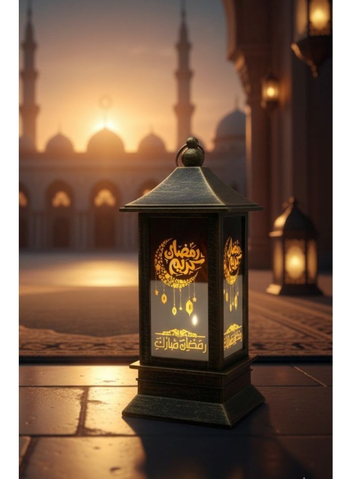 فانوس رمضان المضئ بعليقه  الفانوس  المزخرف ديكور فاخر للاحتفال مقاس 13*5 سم نحاسي عدد 1 - Image 1